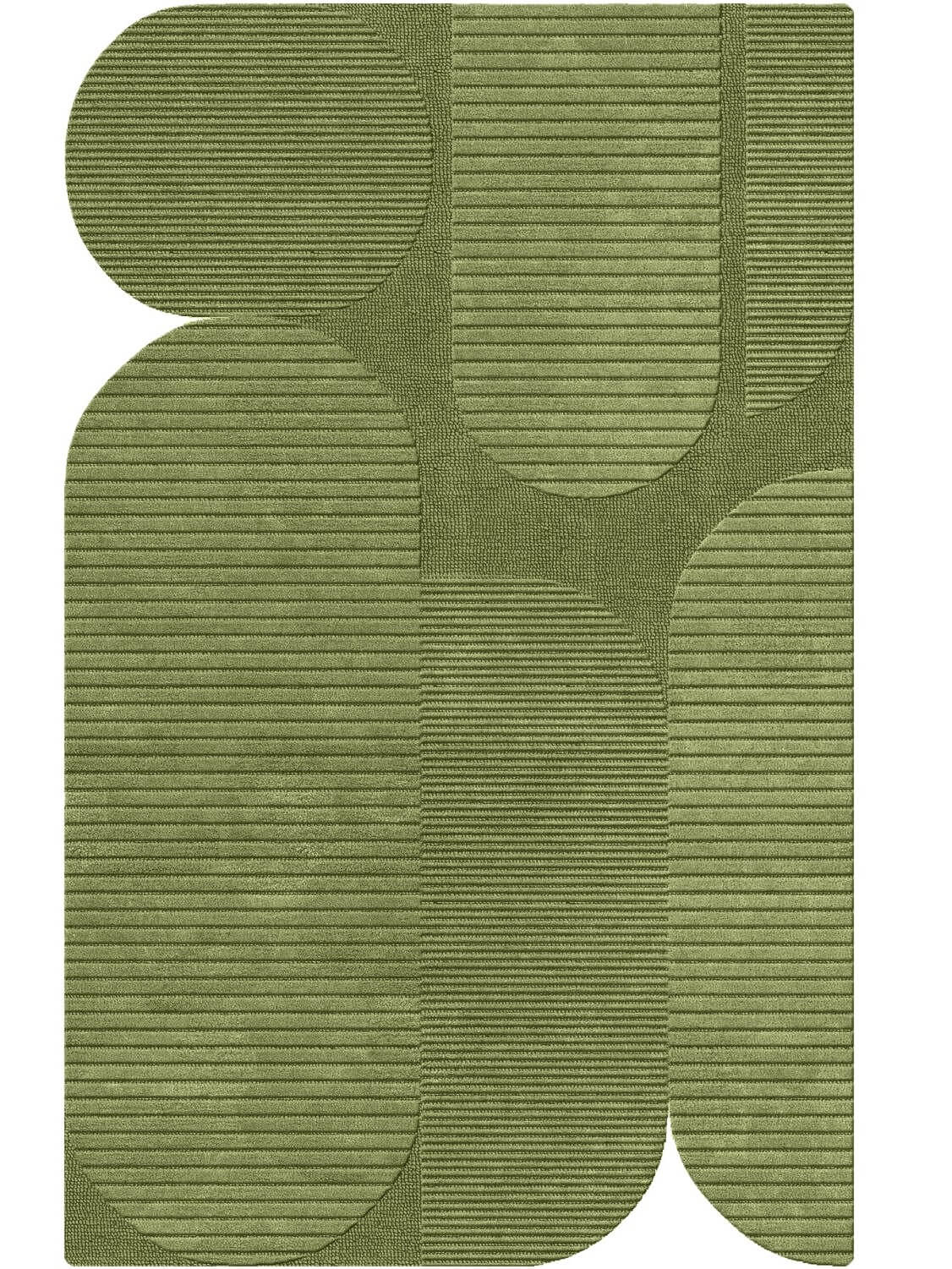 olive hand tufted wool rug in unique shape