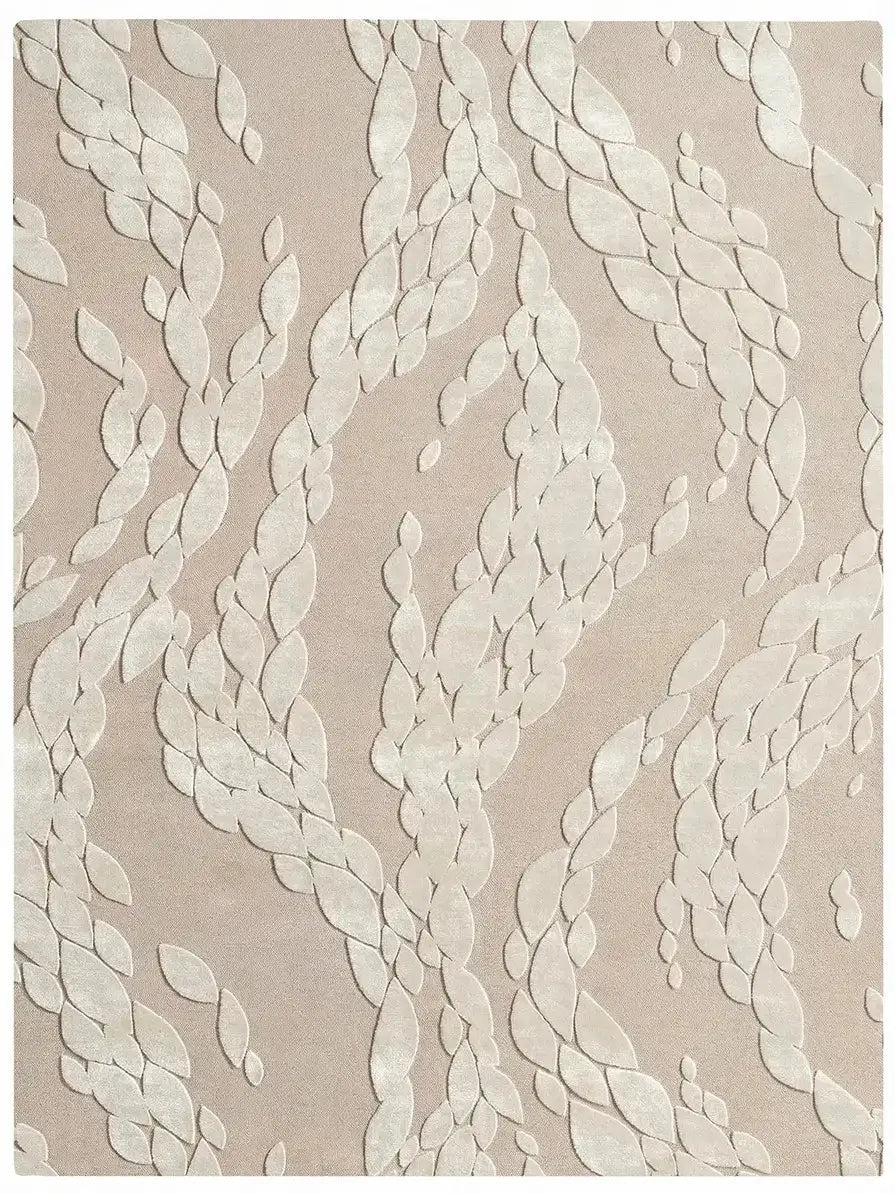 Textured beige and white leaf pattern rug