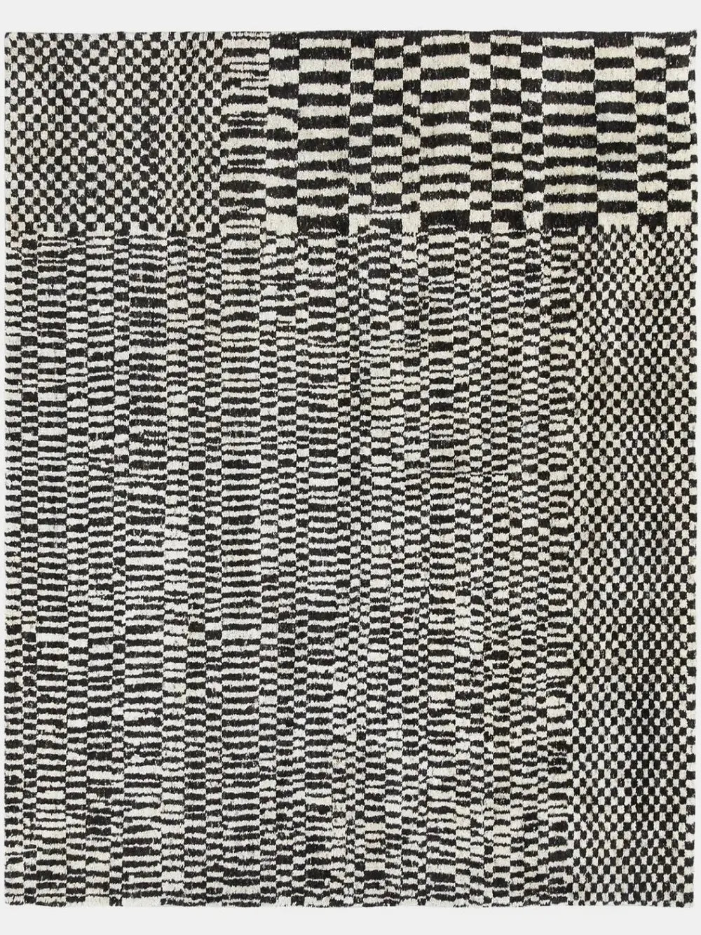 Black and white geometric patterned hand tufted wool rug